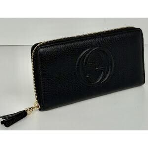 Gucci Soho Round Zip Wallet Long Leather Black & Gold